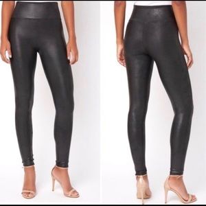 Spanx Faux Leather Leggings Metallic Black Size S